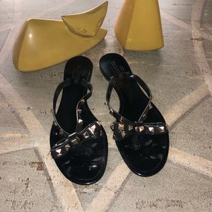 Valentino Garavani Black Rockstud PVC Flat Sandals